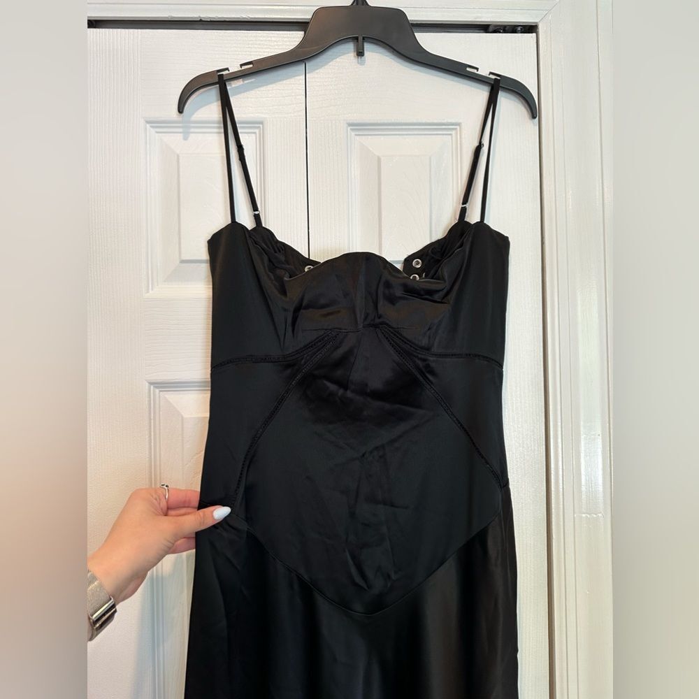 House of CB Anabella Dress—Long Black Formal Corset Tie Contemporary Chic - Picture 6 of 10